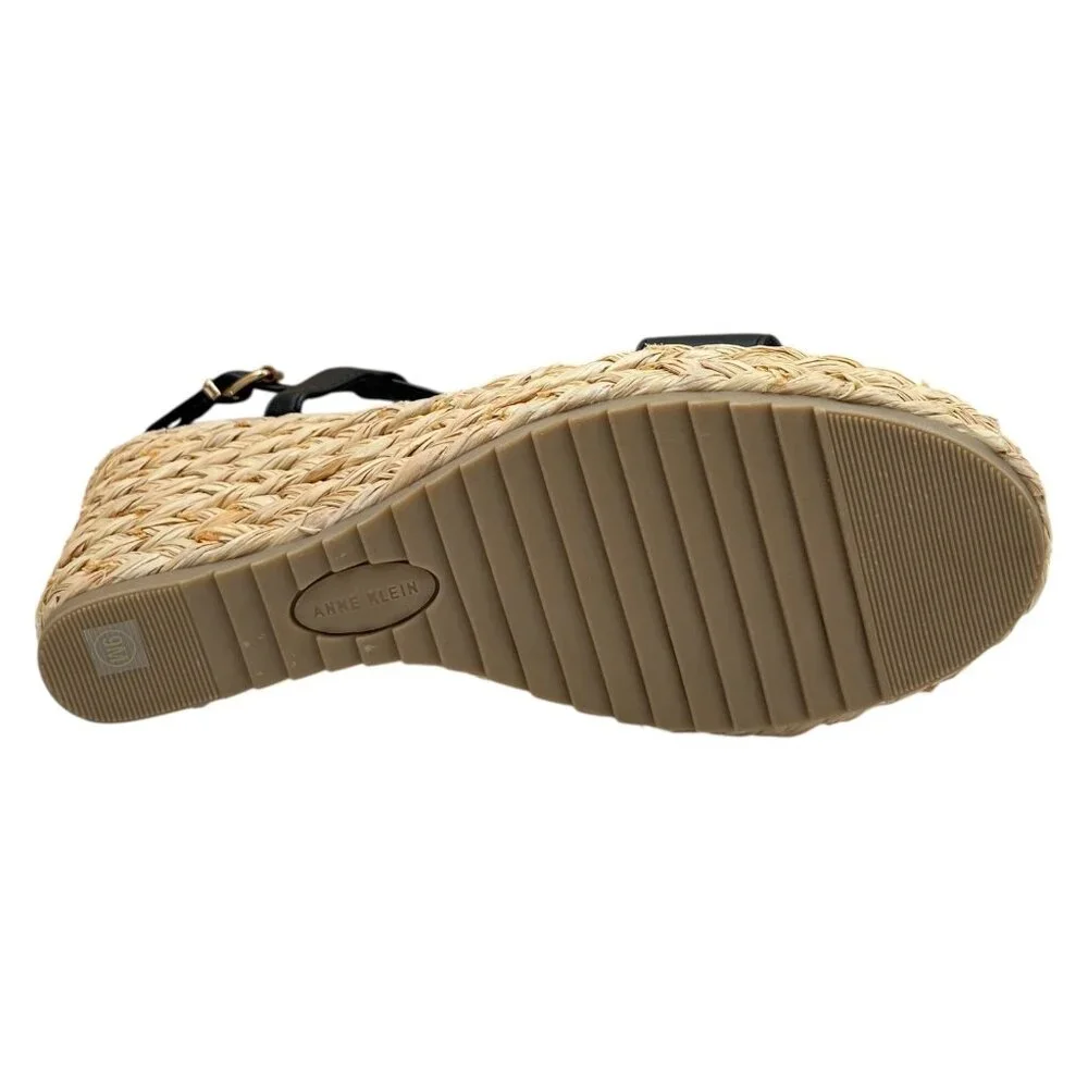 Anne Klein Akwanessa Women’s Espadrille‎ Wedge Sandals Size 9 Black-Tan Strappy